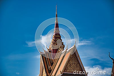 Wat Preah Prom Rath a beautiful historical Buddhist temple complex with colorful pagodas on sizable grounds Stock Photo