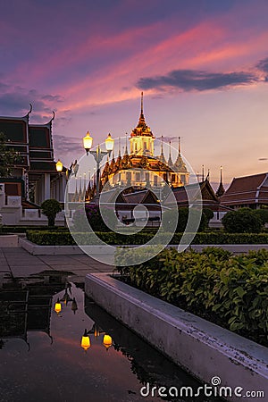 Wat Ratchanatdaram a Beautiful temple at twilight time Stock Photo