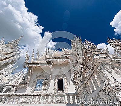 Wat Rong Khun close up artistic details of facade ornamentation Stock Photo