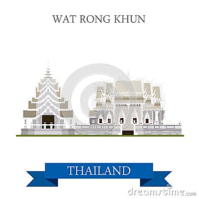 Wat Rong Khun Thailand vector flat attraction travel sightseeing Vector Illustration