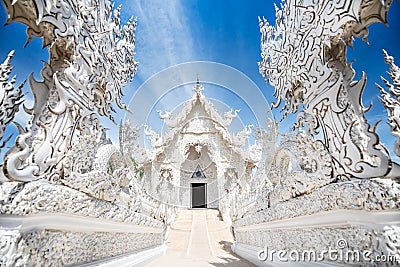 Wat Rong Khun, White temple is a contemporary unconventional Buddhist temple. Stock Photo