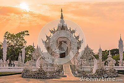 Wat Rong KhunWhite templeat sunset in Chiang Rai,Thailand. Editorial Stock Photo