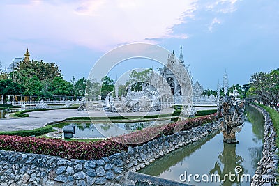 Wat Rong KhunWhite templeat sunset in Chiang Rai,Thailand. Editorial Stock Photo