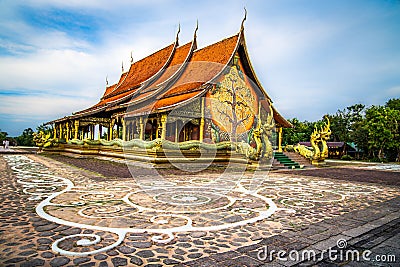 Wat Sirindhorn Wararam glowing temple in Ubon, Thailand Editorial Stock Photo