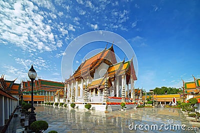 Wat Suthat Thepphawararam with blue sky background Stock Photo