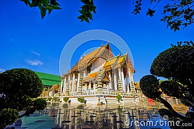 Wat Suthat Thepphawararam with clear blue sky background Stock Photo