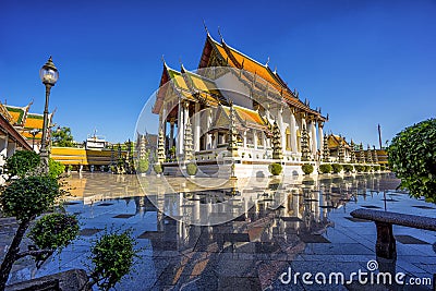 Wat Suthat Thepphawararam with clear blue sky background Stock Photo