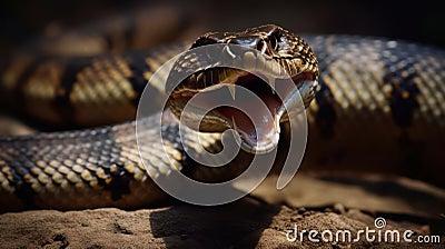 A snake strikes its prey fangs bared and venomous created with Generative AI Stock Photo