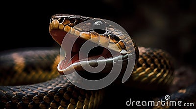 A snake strikes its prey fangs bared and venomous created with Generative AI Stock Photo