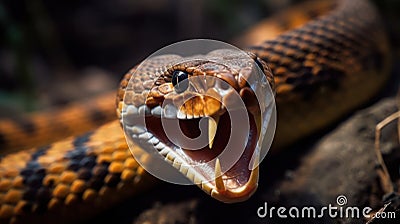 A snake strikes its prey fangs bared and venomous created with Generative AI Stock Photo