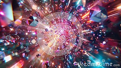 Watch as a kaleidoscope of vibrant colors erupts in an explosive holographic prism breakou Stock Photo