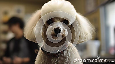 A poodle getting groomed by its owner created with Generative AI Stock Photo