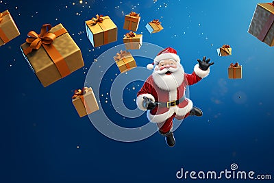 Joyful Santa Claus Leaps with a Happy Face.GenerativeAI. Stock Photo