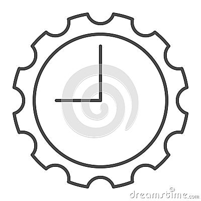 Watch with gear thin line icon. Clock with cogwheel vector illustration isolated on white. Mechanical watch outline Vector Illustration