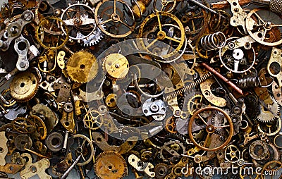 Watch gears and spare parts background, texture Stock Photo