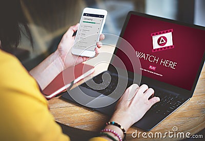 Watch Here Application Display Video Concept Stock Photo