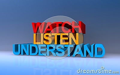 watch listen understand on blue Stock Photo
