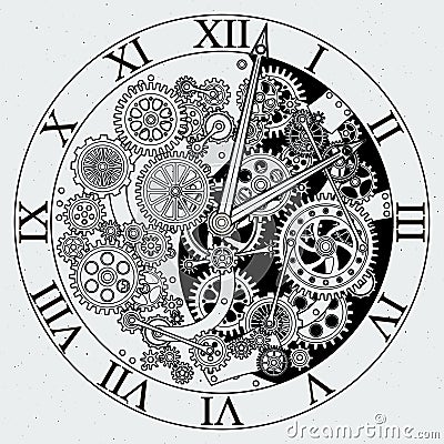 Watch parts. Clock mechanism with cogwheels. Vector illustrations Vector Illustration