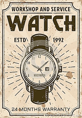 Watch repair and service advertising poster Vector Illustration