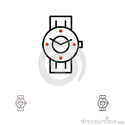 Watch, Smart Watch, Time, Phone, Android Bold and thin black line icon set Vector Illustration