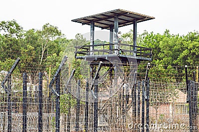 Watch tower at the Prison in the tropics Stock Photo