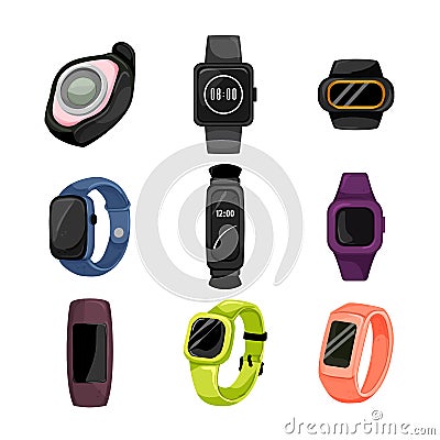 watch tracker set cartoon vector illustration Vector Illustration