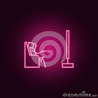 watch TV outline icon. Elements of Lazy in neon style icons. Simple icon for websites, web design, mobile app, info graphics Stock Photo