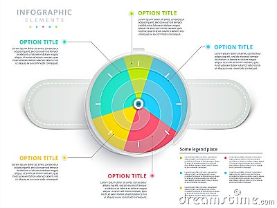 Watch or wristwatch 3 step business process pie chart infographics. Clock corporate workflow circle graph elements. Company Vector Illustration