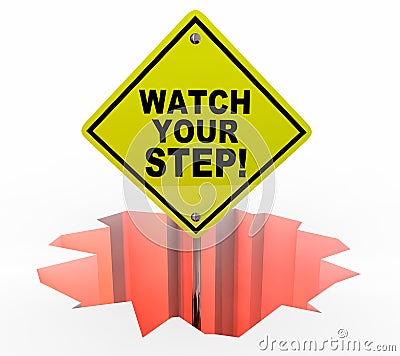 Watch Your Step Be Careful Hole Sign Danger Stock Photo