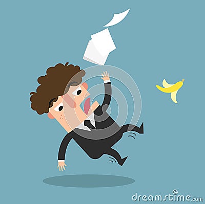 Watch your step. Businessman slipping on a banana peel Vector Illustration