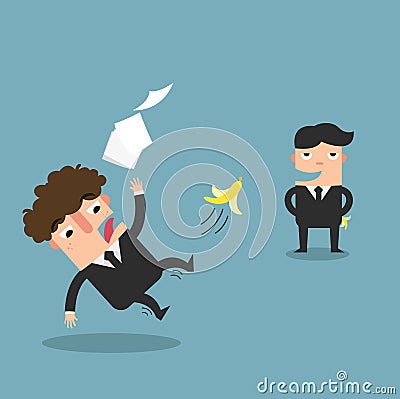 Watch your step.businessman slipping on a banana peel Vector Illustration