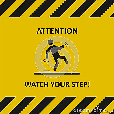 Watch your step sign. Industrial tape. Falling man icon. Vector Vector Illustration