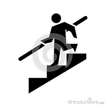 Watch your step sign, vector stick figure and stairs icon. Cartoon Illustration