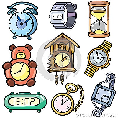 Watches and clock icons set Vector Illustration