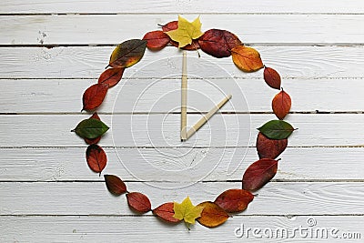 Watches leaves on a white wooden background Stock Photo