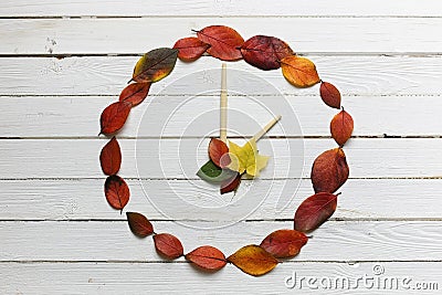 Watches leaves on a white wooden background Stock Photo