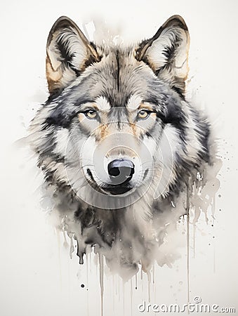 Watchful Wolf in Watercolor AI Generated Cartoon Illustration