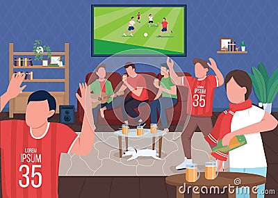 Watching football game with friends flat color vector illustration Cartoon Illustration