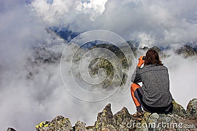 Watching the mountain crests from the top of a pea Stock Photo