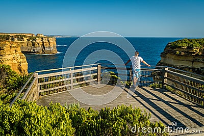 Watching the ocean from a lookout on the Great Ocean Road Editorial Stock Photo