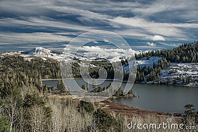 Watching Red Lake slowly freeze over near Kirkwood Ski Resort Stock Photo