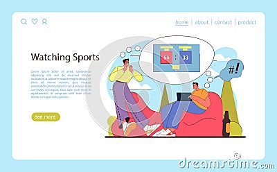 Watching Sports concept. Enthusiastic friends react to a thrilling sports game online. Vector Illustration