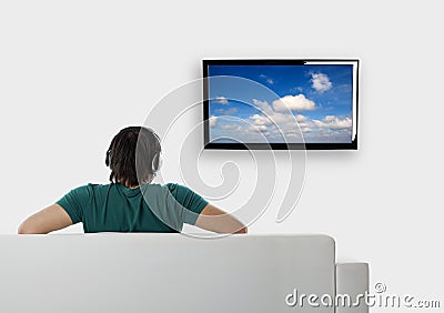 Watching tv Stock Photo