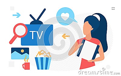 Watching tv movie entertainment relaxing moment Vector Illustration