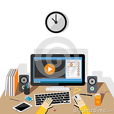 Watching video concept. Streaming online video Vector Illustration