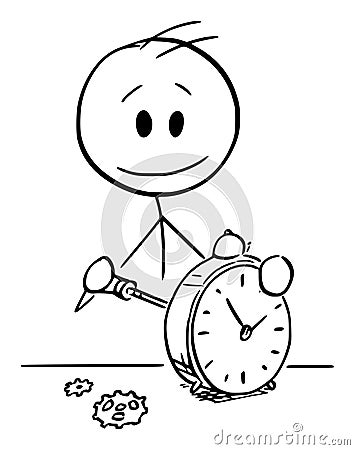 Watchmaker Repairing Alarm Clock , Vector Cartoon Stick Figure Illustration Vector Illustration