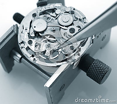 Repairing classic mechanical watch Stock Photo