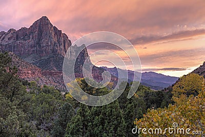 Watchman Autumn Pink Sunset Stock Photo