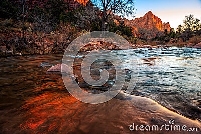 The Watchman at Sunset, Zion National Park, Utah Stock Photo