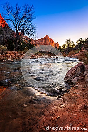 The Watchman at Sunset, Zion National Park, Utah Stock Photo